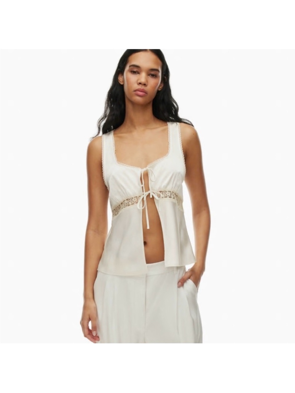 Wilfred Cream Lace-Trim Tie-Front Tank